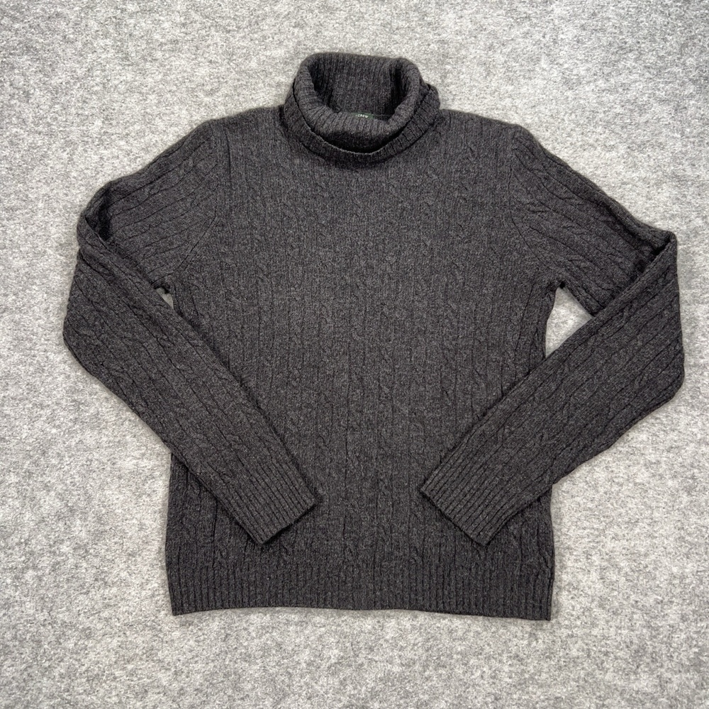 J CREW Sweater Womens M Gray Cable Knit Turtleneck Angora Rabbit Hair Cashemere
